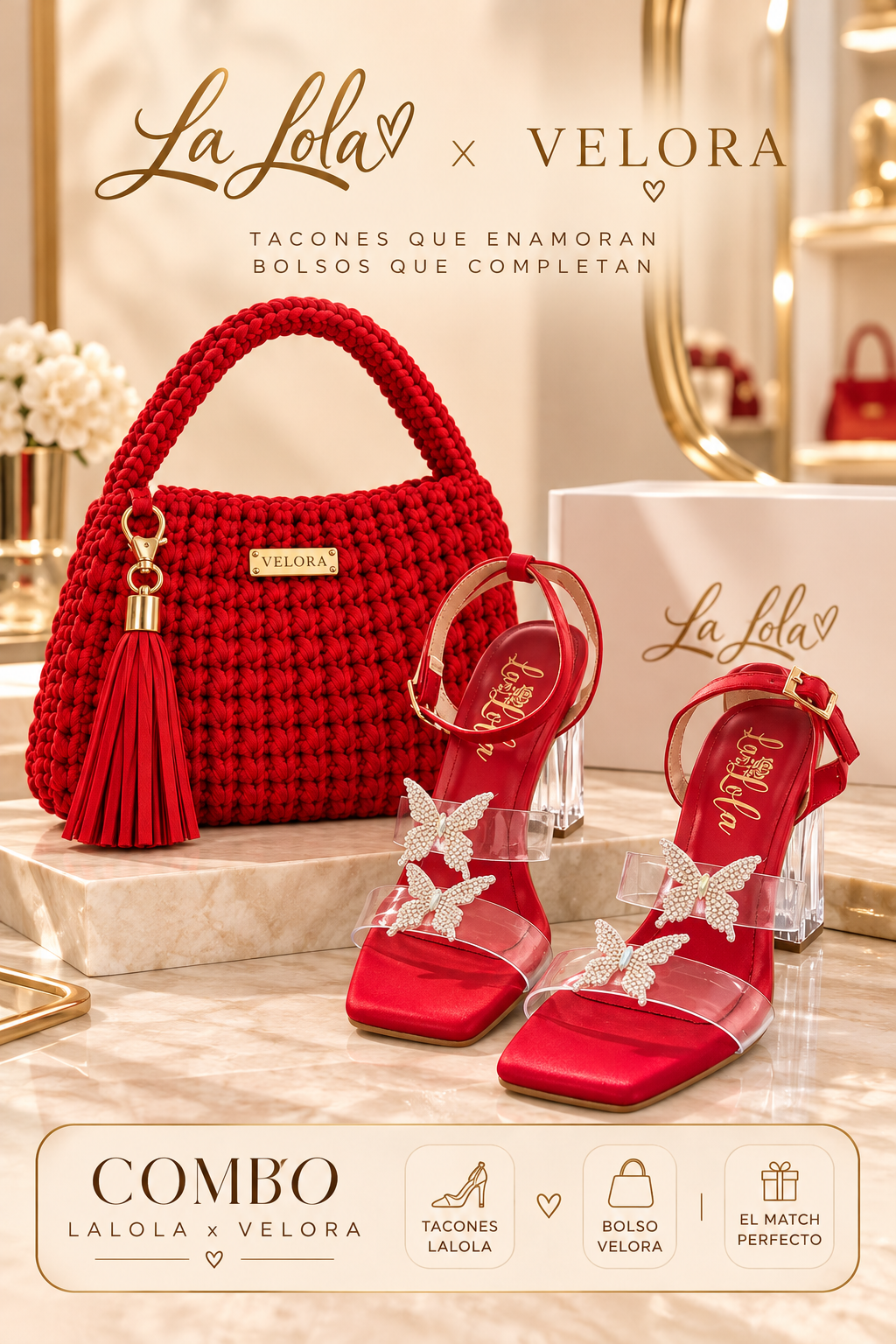 ❤️ Combo Butterfly Red – ¡Dos irresistibles razones para robar miradas! 👠�