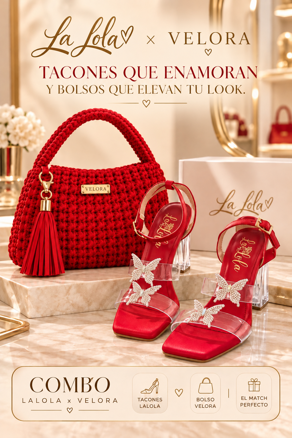 ❤️ Combo Butterfly Red – ¡Dos irresistibles razones para robar miradas! 👠�